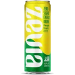 Zevia Energy Drink can on a kitchen counter with natural ingredients.